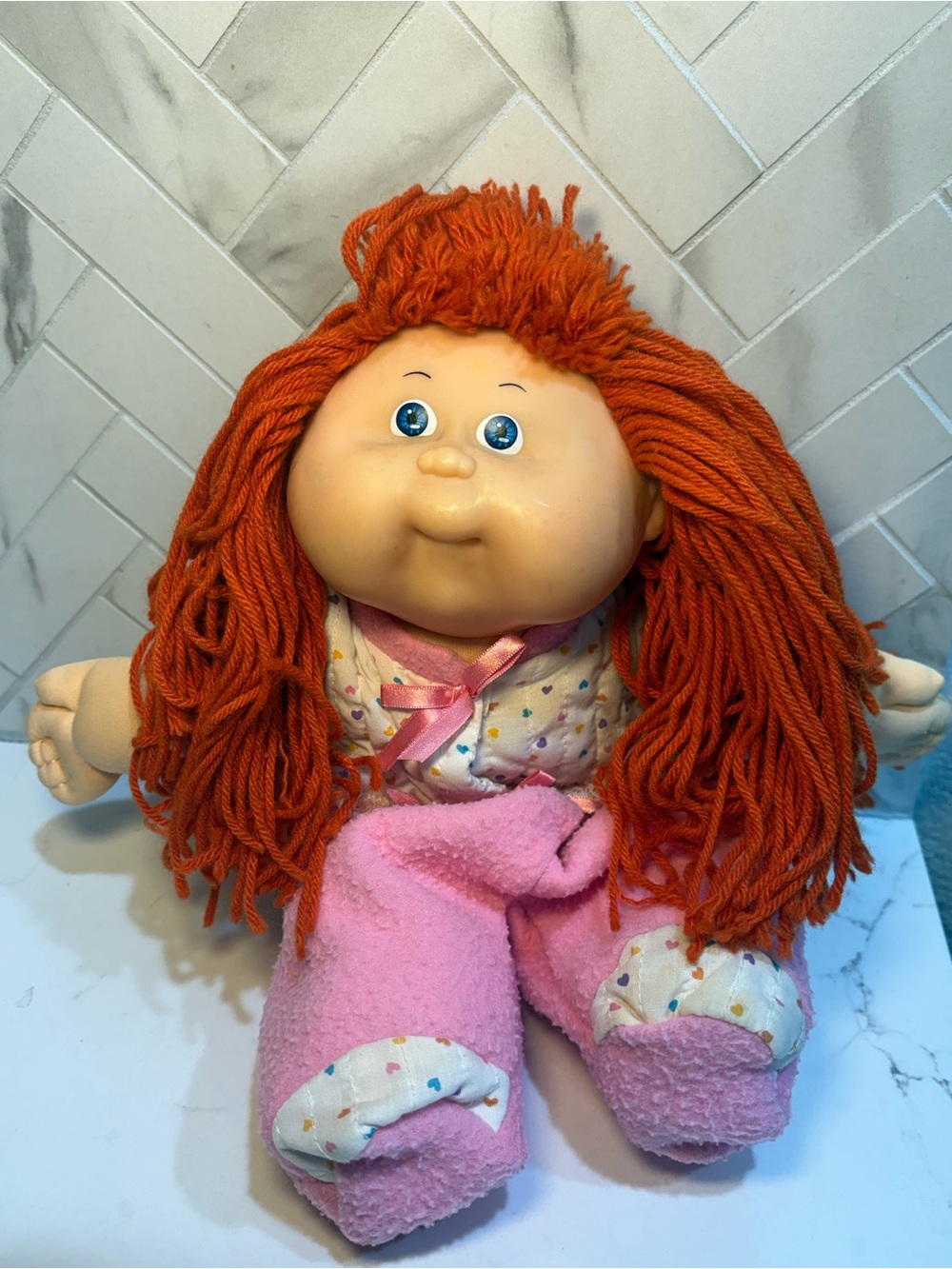 Vintage 1989 Cabbage Patch Doll Coleco Head Mold #20 Red Hair Blue Eyes Pjs
